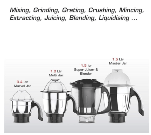 Vidiem Mixer Grinder 581 A Vision Plus (Multicolour) | 750 watt Mixer grinder with 4 Jar in-1 Juicer | Leakproof Jars with self-lock for wet & dry spices, chutneys & curries | 5 Years Warranty - Image 2